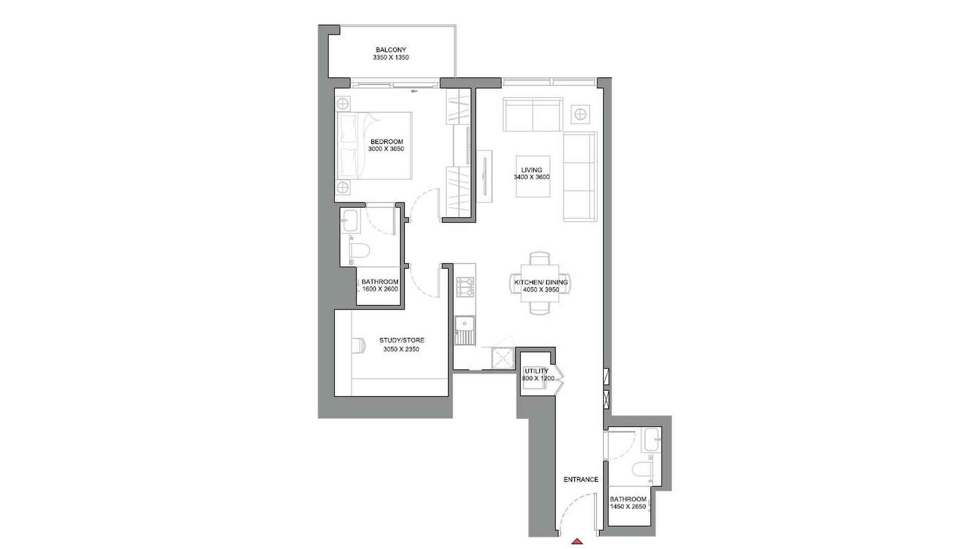 Планировка квартиры 1.5 спальня в ЖК 340 RIVERSIDE CRESCENT № 11009