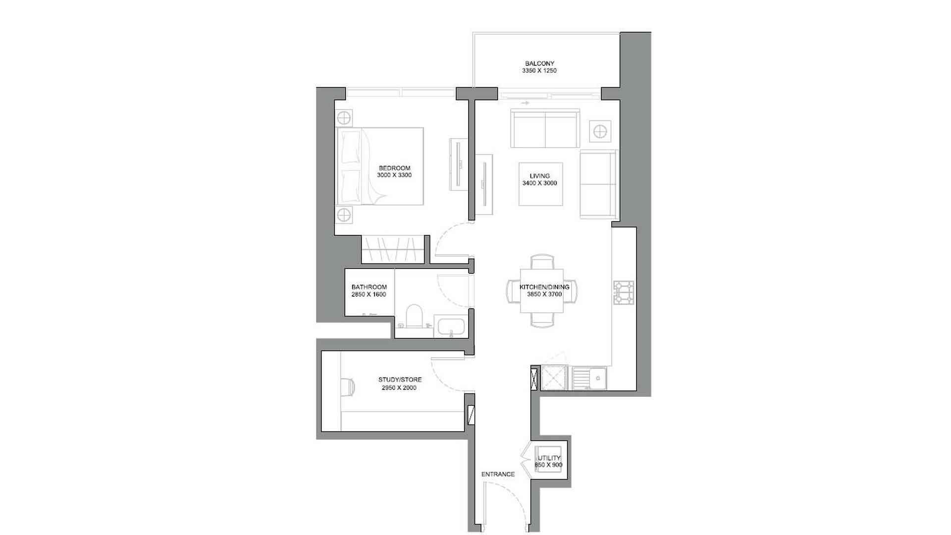 Apartment floor plan, 1.5 bedroom in 340 RIVERSIDE CRESCENT No. 11008